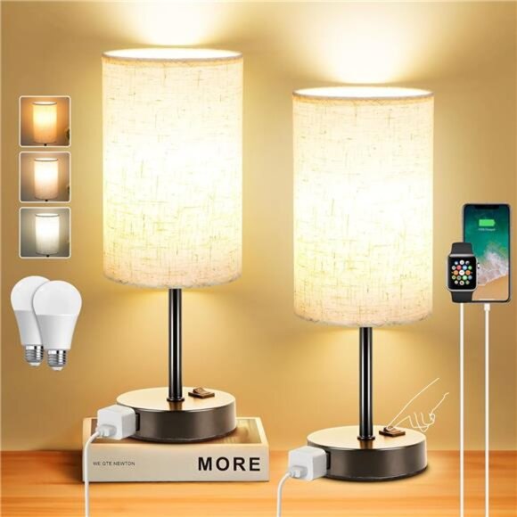 ZJOJO Table Lamp for Bedroom Set of 2, Bedside Small Lamps with 3 Way Dimmable - Picture 1 of 14
